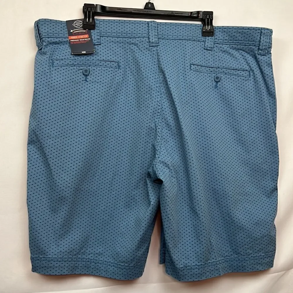 St. John’s Bay Blue print comfort stretch flat front shorts size 42 NWT